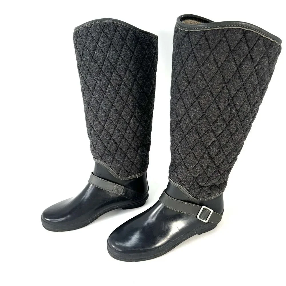 Women Sperry Top Sider Tall Quilt Rubber Riding Boots Size 7 Lined Gray 9769696